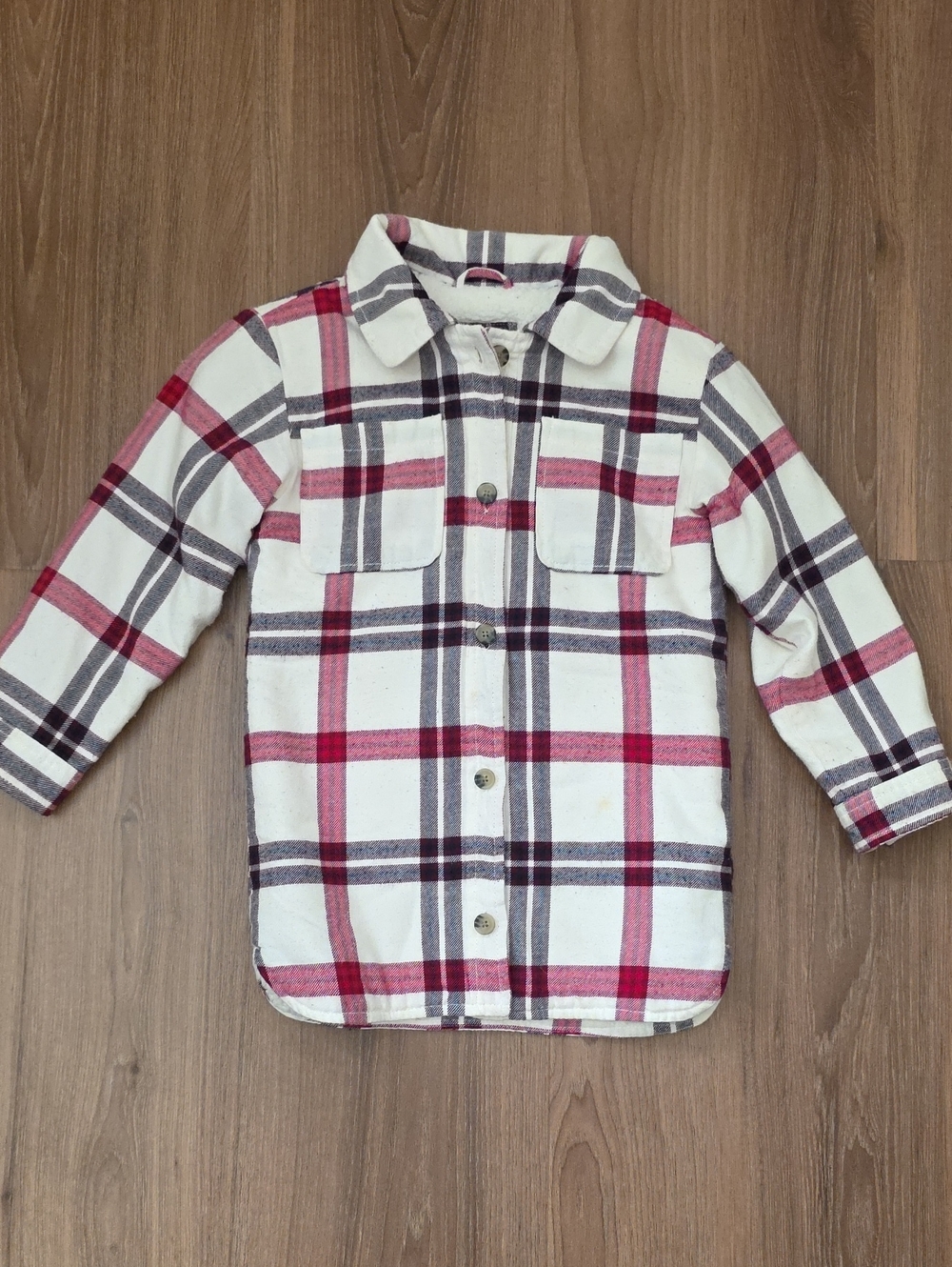 Baby Gap Minne Mouse Long-Sleeve Plaid Button-Up Shirt - White & Red. Size 5 Yrs